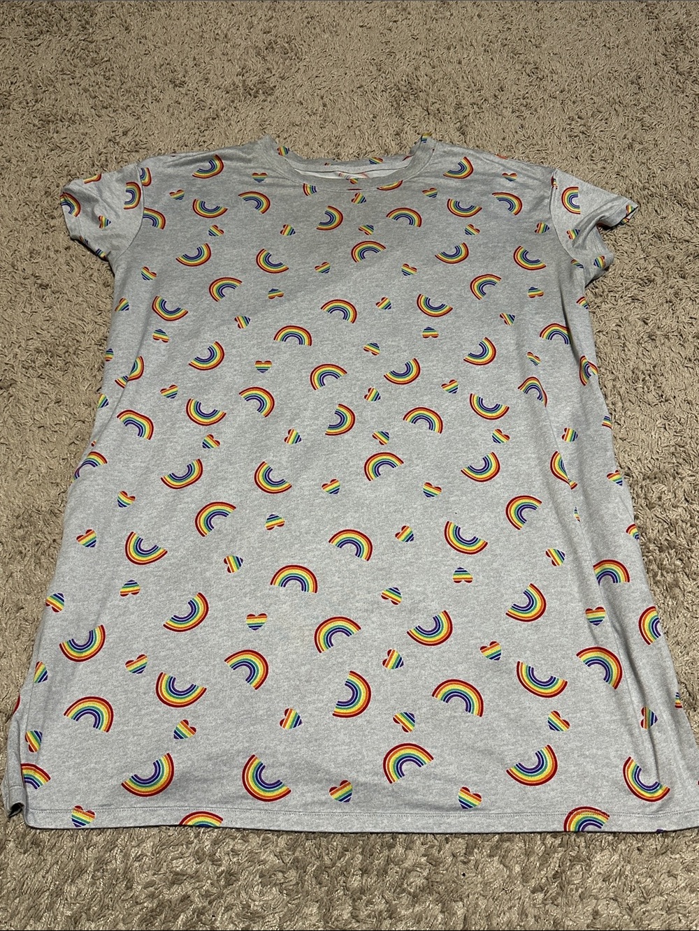 Joyspun Gray Pride Rainbow Heart Pront Sleep Shirt with Pockets